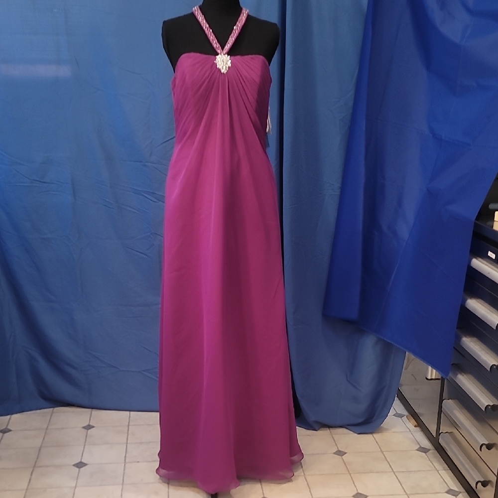 DaVinci Color Passion (Purple) Chiffon Over Satin Halter Prom-Formal Dress Sz 12